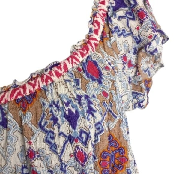 Patrons Of Peace XS Crop Top Boho Peasant Colorful Geometric Crinkle Broomstick - Picture 5 of 8